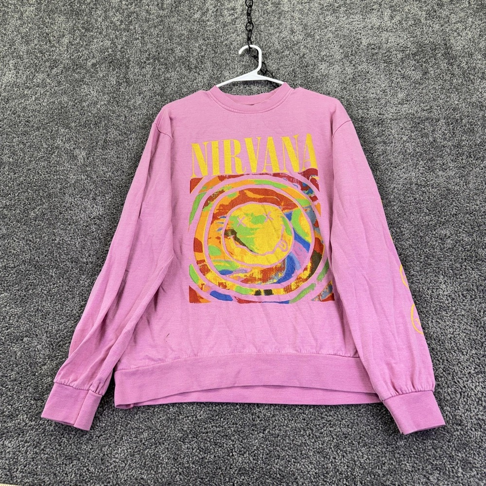 Nirvana Sweatshirt Womens Large Pink Fleece Pullover Graphic Crewneck